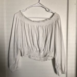 White Long Sleeve Off the Shoulder Crop Top